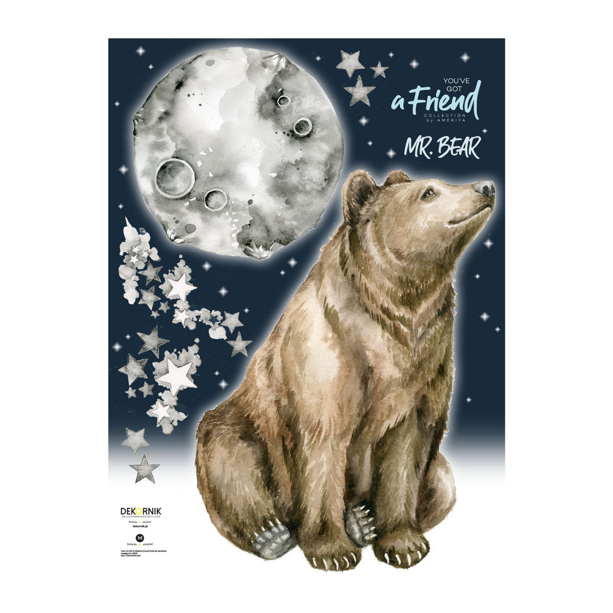 Dekornik Wandsticker Bär mit Mond "Mr. Bear  Gute Nacht" 70x93cm
