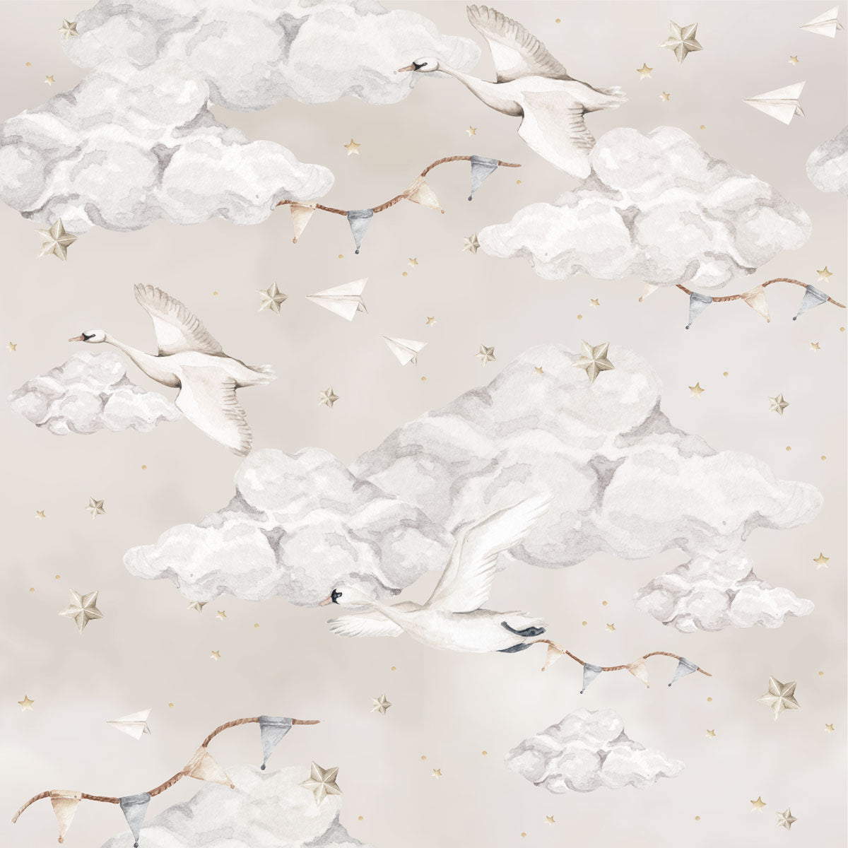 Dekornik Tapete magische Schwäne in beige 100x280cm