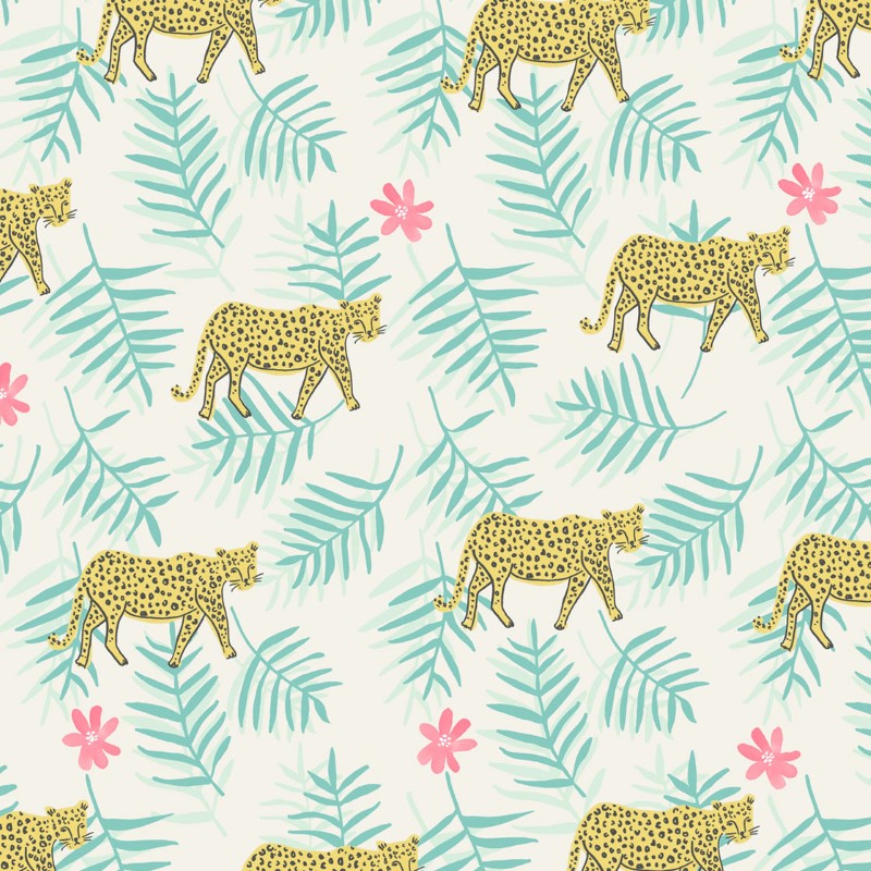 Eijffinger Rice "Everyday Magic two" Tapete creme/weiß mit Dschungel-Leoparden-Muster