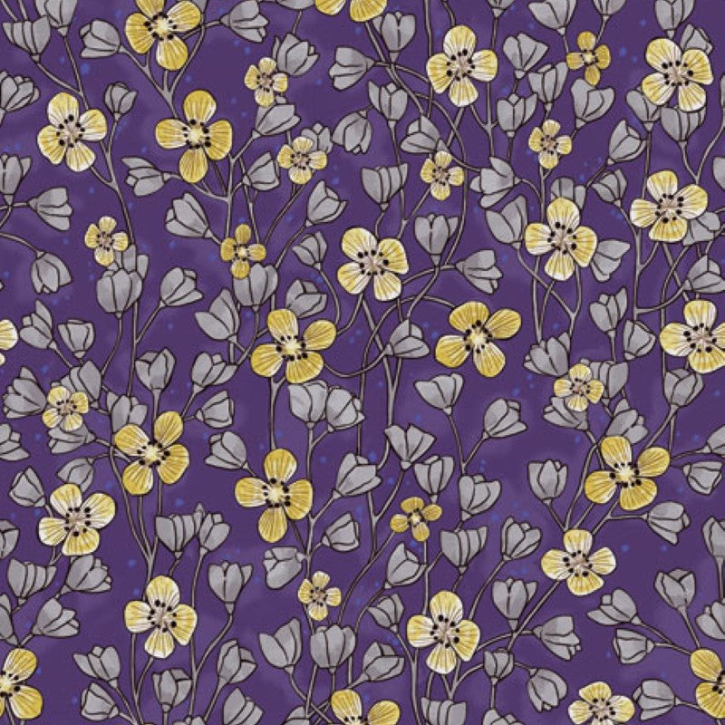 Eijffinger Rice "Everyday Magic two" Tapetenwandbild lila mit Blumenranken creme/grau/ocker
