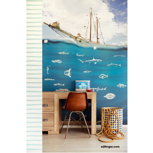 Eijffinger "Wallpower Junior" Wandbild Schiff und Fische in blau/creme 280x186cm