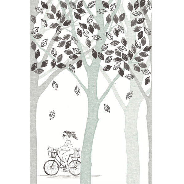 Eijffinger "Wallpower Junior" Wandbild Fahrradfahrerin in creme/grün/grau 280x186cm