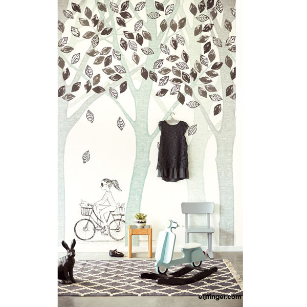 Eijffinger "Wallpower Junior" Wandbild Fahrradfahrerin in creme/grün/grau 280x186cm