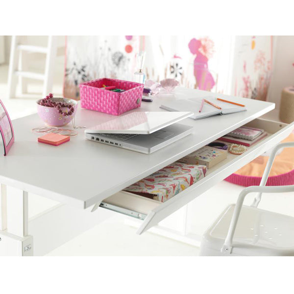 LIFETIME höhenverstellbarer Schreibtisch mit Schublade in weiß oder white wash - Breite 120cm