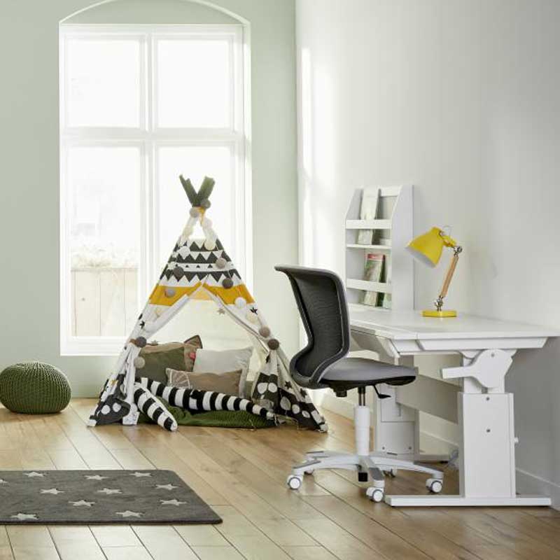 LIFETIME höhenverstellbarer Schreibtisch mit neigbarer Tischplatte in weiß oder white wash - Breite 120cm