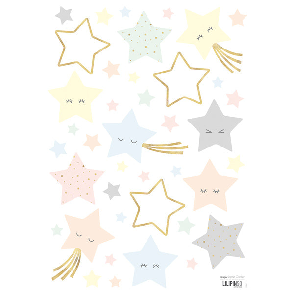 Lilipinso Wandsticker A3 in weiß mit Sternen in Pastellfarben