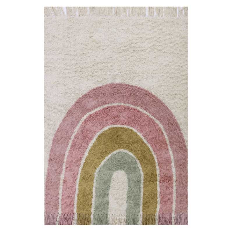 Little Dutch waschbarer Baumwollteppich 'Rainbow' in cremeweiß/rosa ca. 90x130cm