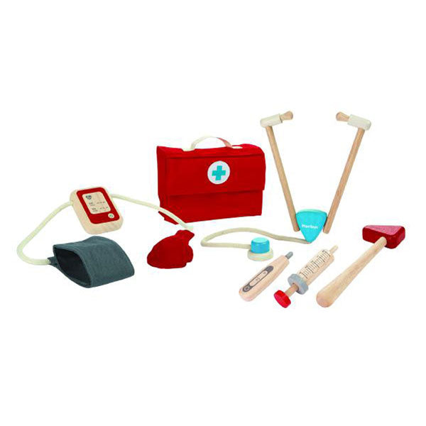 Plantoys Kinderspielzeug Arzttasche mit Zubehör 6 tlg. aus Naturholz und Stoff