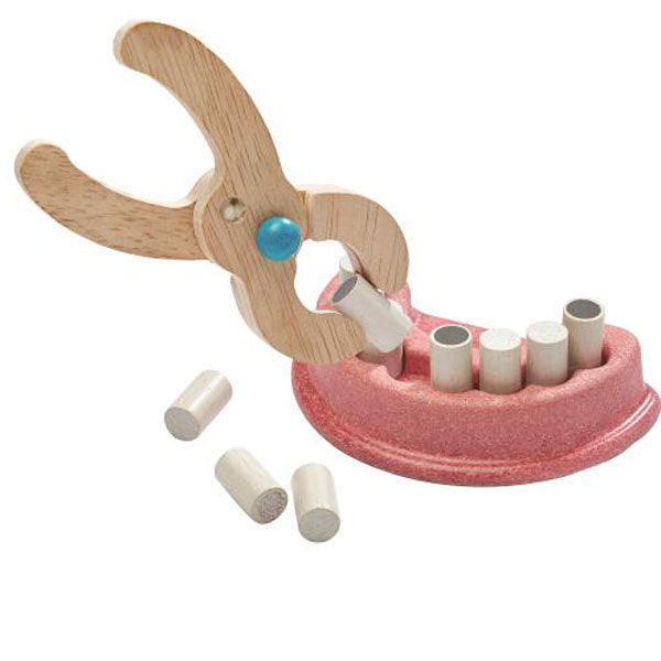 Plantoys Kinderspielzeug Zahnarzttasche mit Zubehör 10 tlg. aus Naturholz und Stoff