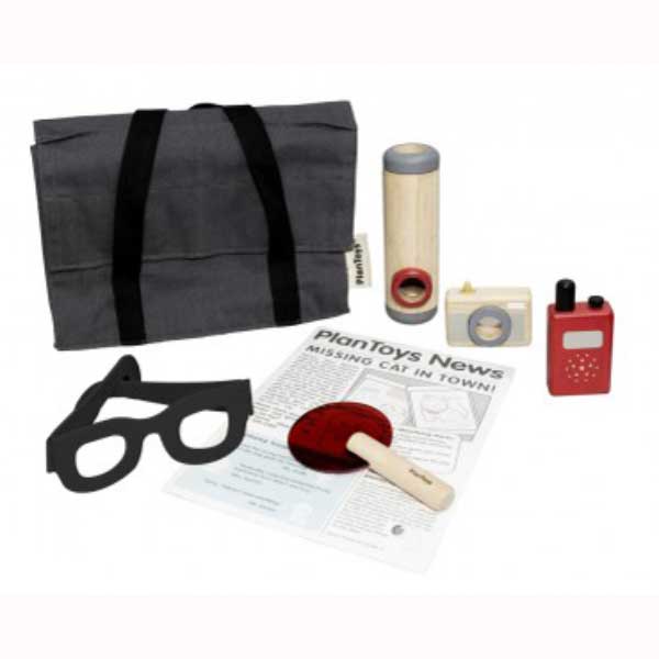 Plantoys Kinderspielzeug Detektiv-Set aus Naturholz und Stoff 7-tlg.