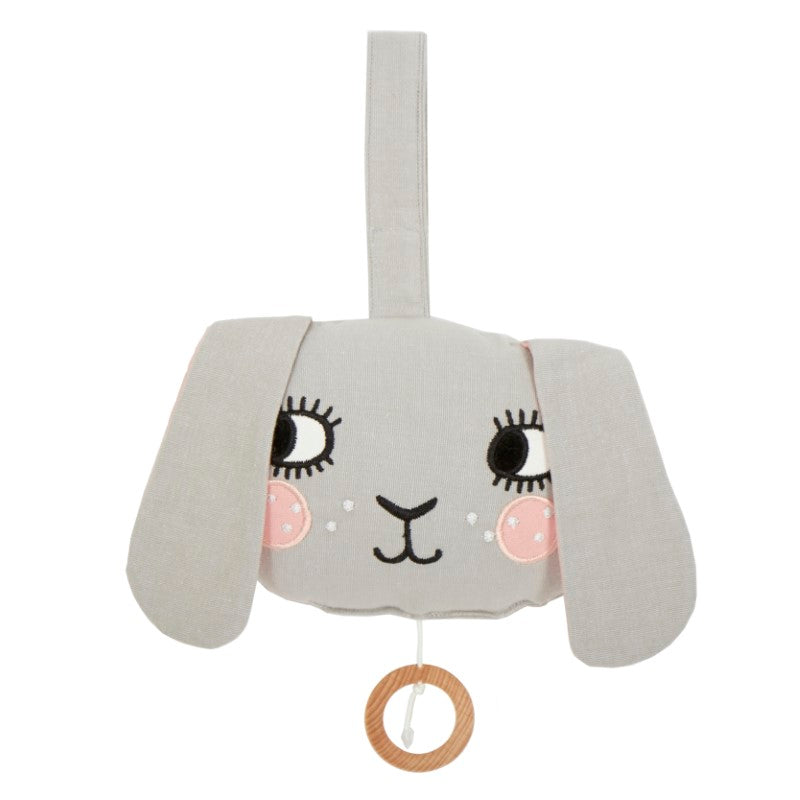 Roommate Bestickte Spieluhr Hase in hellgrau/rosa ca. 16cm